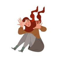 Woman Character in Hijab Afraid of Something Feeling Scared and Terrified Shaking with Fear Illustration vector