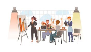 Business people working together in office. Office workers sitting at conference table taking part in business meeting, planning, brainstorming illustration vector