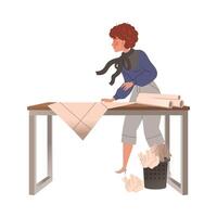 Woman architect or designer standing at desk working on blueprints illustration vector
