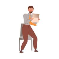 Man job seeker with resume in his hands waiting for interview illustration vector