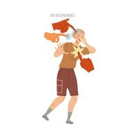 No boundaries. Depressed man suffering from lack of personal boundaries cartoon illustration vector