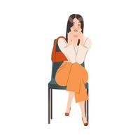 Woman Character Waiting in Queue or in Line for Beauty Salon Sitting on Chair with Crossed Legs and Smiling Illustration vector