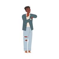 Man in Ripped Jeans and Jacket Waiting or Standing in Queue or in Line for Nightclub Illustration vector