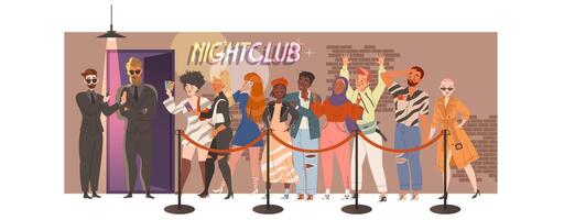 People Character Waiting or Standing in Queue or in Line for Nightclub Illustration vector