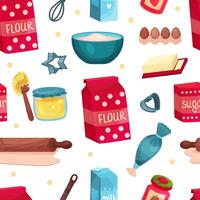 Ingredients for Pie Cooking and Baking with Flour and Sugar Seamless Pattern Template vector