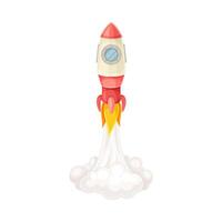 Red Rocket as Spacecraft with Engine Exhaust Launching in Space Illustration vector