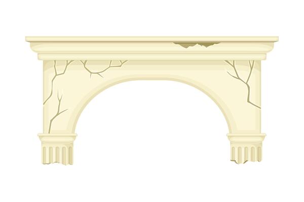 Old broken marble arch, ancient architecture design element illustration