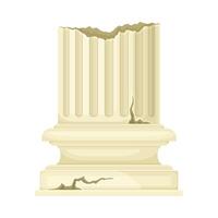 Broken marble pillar, ancient ruined column architectural element illustration vector
