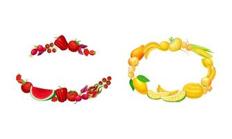 Borders of red and yellow fruit and vegetables with space for text illustration vector