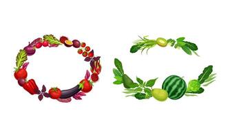 Borders of red and green fruit and vegetables with space for text illustration vector