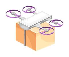 Drone flying with package box. Modern delivery service technology illustration vector