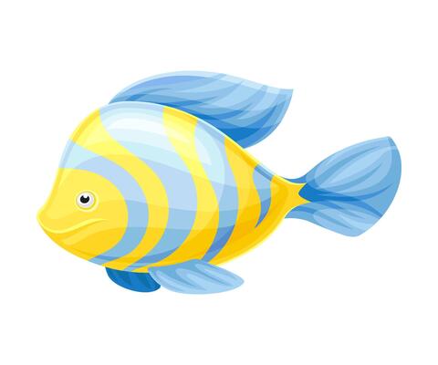 Marine tropical fish. Beautiful yellow and light blue exotic fish illustration
