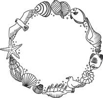 Seashell and Bird Circular Frame vector