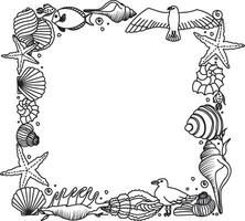 Seaside Square Frame with Marine Elements vector