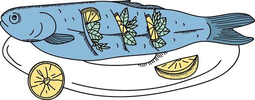 Fish with Lemon and Herbs Food vector