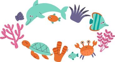 Ocean Creatures Circle Frame vector