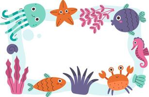 Underwater Frame with Sea Creatures vector