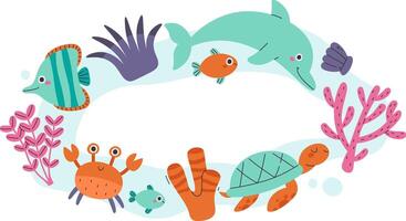 Underwater Marine Life Frame vector