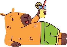 Relaxed Capybara with Drink vector