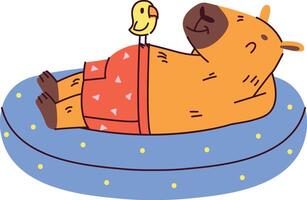 Relaxed Capybara on Inflatable Pool vector
