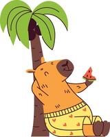 Relaxed Capybara Under Palm Tree vector
