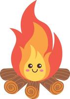 Smiling Campfire with Logs Character vector