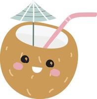 Smiling Coconut Drink with Straw Character vector