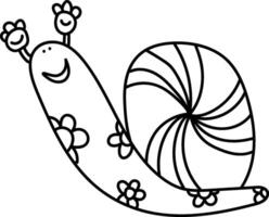 Happy Snail with Flowers Doodle vector