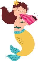 Mermaid Playing Conch Shell vector