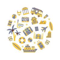 Travel Sights and Symbols Pattern of Round Shape, Summer Adventures Illustration vector