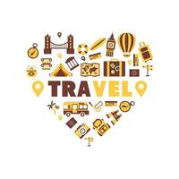 Travel Banner Template with Travelling Sights and Symbols Pattern of Heart Shape, Summer Adventures Illustration vector