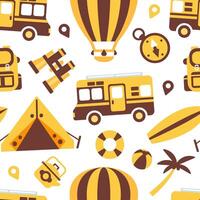 Travel Symbols Seamless Pattern, Summer Vacation Adventures Design Element Can Be Used for Fabric, Wallpaper, Packaging, Web Page Illustration vector