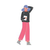 Girl Standing with Documents in her Hands, Working Process or Business Meeting Illustration on White Background vector