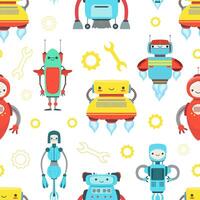 Artificial Intelligence, Robotic Technology Seamless Pattern with Cute Friendly Android Robots, Design Element Can Be Used for Fabric, Wallpaper, Packaging Illustration vector