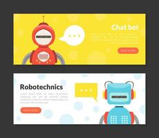 Chat Bot, Robotechnics Landing Page Templates Set, Cute Friendly Android Robots, Artificial Intelligence, Robotic Technology, Automation Concept Web Banner, Website, Homepage Illustration vector