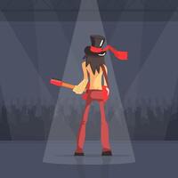 Rock Musician, Male Guitarist Performing on Stage, Back View of Rock Band Member Character Cartoon Illustration vector