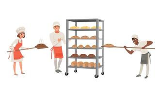 Bakers Characters Set, People in Uniform Working in Bakery Cartoon Style Illustration vector
