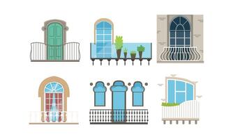 Windows with Balconies of Different Styles Set, Classic and Modern House Exterior, Building Facade Design Illustration vector