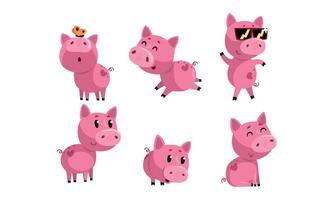 Cute Funny Piglets Set, Adorable Piggies Cartoon Characters in Different Poses Illustration vector
