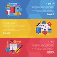 Education and Learning Landing Page Templates Set, Back to School Concept, Mathematics, History and Music Courses Horizontal Banners Flat Illustration vector