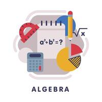 Algebra School Subject Icon, Education and Science Discipline with Related Elements Flat Style Illustration vector
