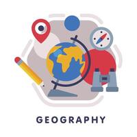 Geography School Subject Icon, Education and Science Discipline with Related Elements Flat Style Illustration vector