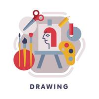 Drawing School Subject Icon, Education and Science Discipline with Related Elements Flat Style Illustration vector