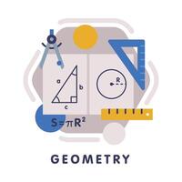 Geometry School Subject Icon, Education and Science Discipline with Related Elements Flat Style Illustration vector