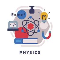 Physics School Subject Icon, Education and Science Discipline with Related Elements Flat Style Illustration vector