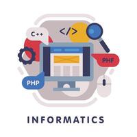 Informatics School Subject Icon, Education and Science Discipline with Related Elements Flat Style Illustration vector