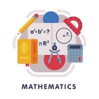 Mathematics School Subject Icon, Education and Science Discipline with Related Elements Flat Style Illustration vector