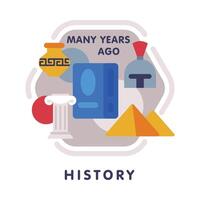 History School Subject Icon, Education and Science Discipline with Related Elements Flat Style Illustration vector