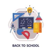 Back to School Icon with Education and Science Disciplines Elements Flat Style Illustration vector