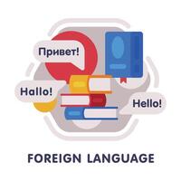 Foreign Language School Subject Icon, Education and Science Discipline with Related Elements Flat Style Illustration vector